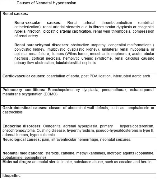 <p>Causes of Neonatal Hypertension</p>